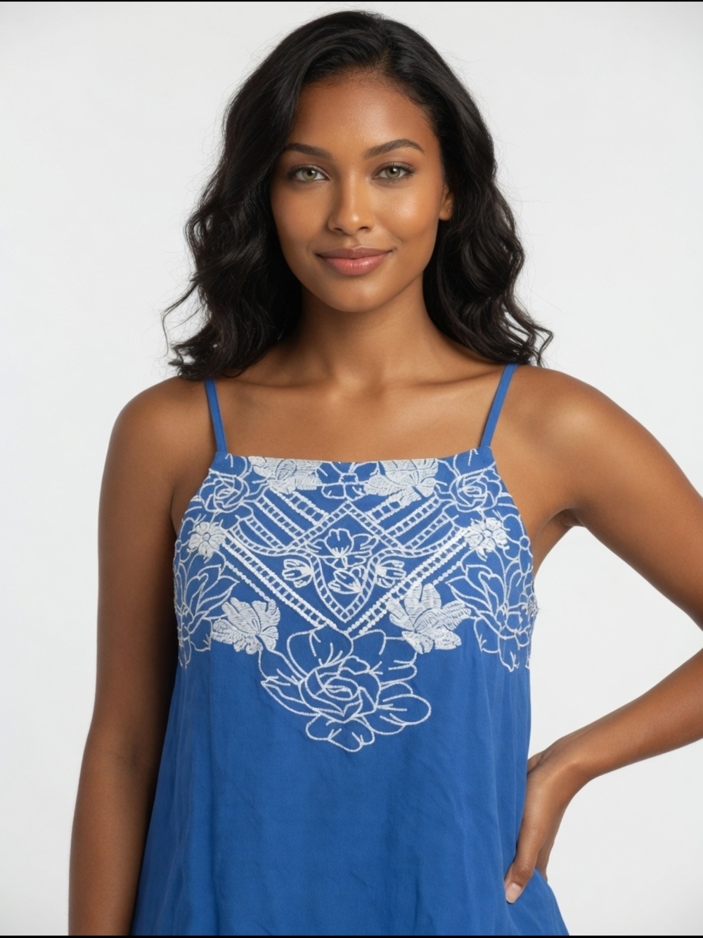 love on a hanger Blue Floral Embroidered Tank Top